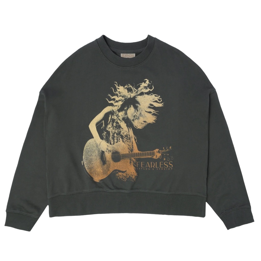 Fearless Era Taylor Swift Boxy Crewneck Sweatshirt Dark Gray Size Large